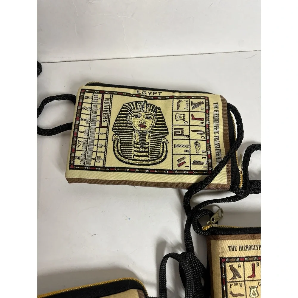 Egyptian Set Of 7 Cleopatra King‎ Tut Egypt Purse Coin Bags With Strap 4x6